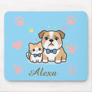 Tapis De Souris Nom personnalisé Chat Chien Patte Rose Mignon