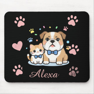 Tapis De Souris Nom personnalisé Chat Chien Patte Rose Mignon 