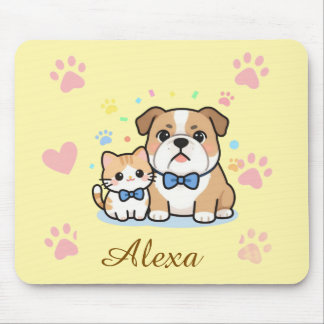 Tapis De Souris Nom personnalisé Chat Chien Patte Rose Mignon 