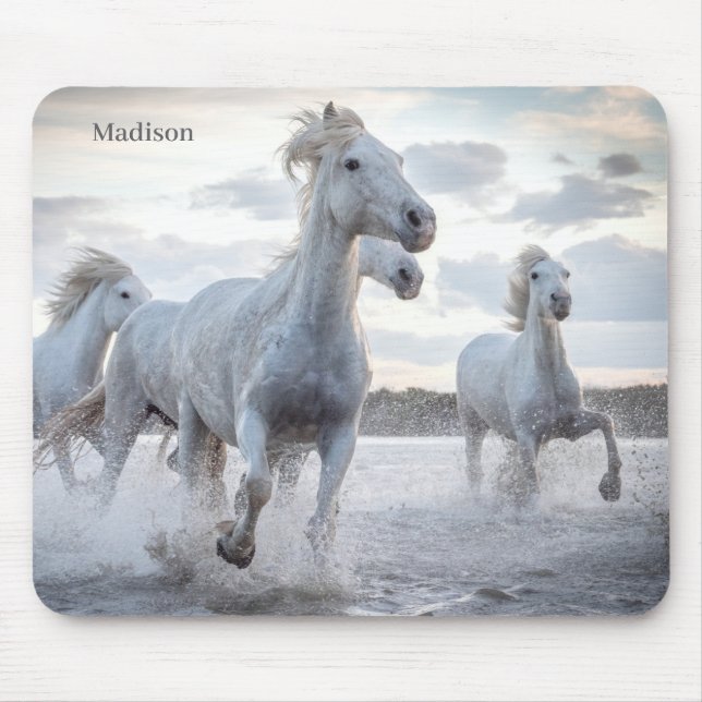 Tapis De Souris Nom personnalisé Chevaux blancs (Devant)