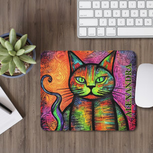 Tapis De Souris Nom personnalisé du chat coloré