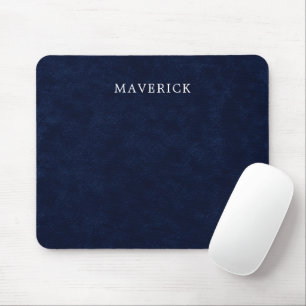 Tapis De Souris Nom Personnalisé Élégant en Velours Bleu Marine