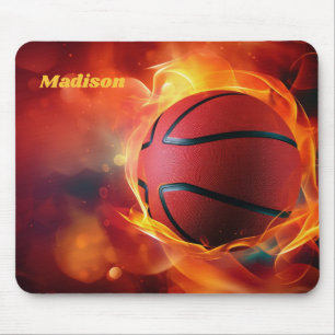 Tapis De Souris Nom personnalisé Flaming Basketball