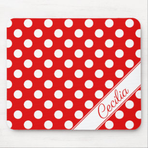Tapis De Souris Nom personnalisé Flashy Red Big White Pois