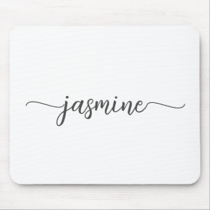 Tapis De Souris Nom personnalisé girly simple blanc monogramme