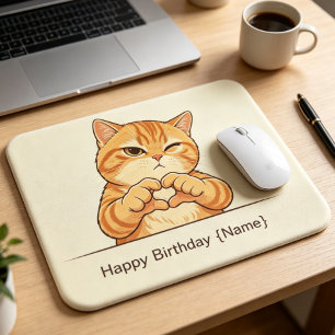 Tapis De Souris Nom personnalisé Joyeux anniversaire Chat orange M