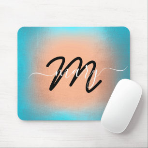 Tapis De Souris Nom personnalisé Monogram Ombre Blue Rose