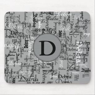 Tapis De Souris Nom personnalisé monogramme noir et blanc