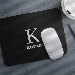 Tapis De Souris Nom personnalisé monogramme noir moderne