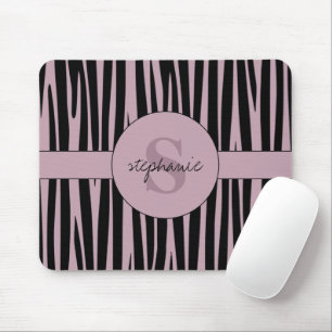 Tapis De Souris Nom personnalisé Monogramme Zebra stripes motif