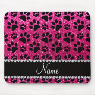 Tapis De Souris Nom personnalisé neon hot rose parties scintillan