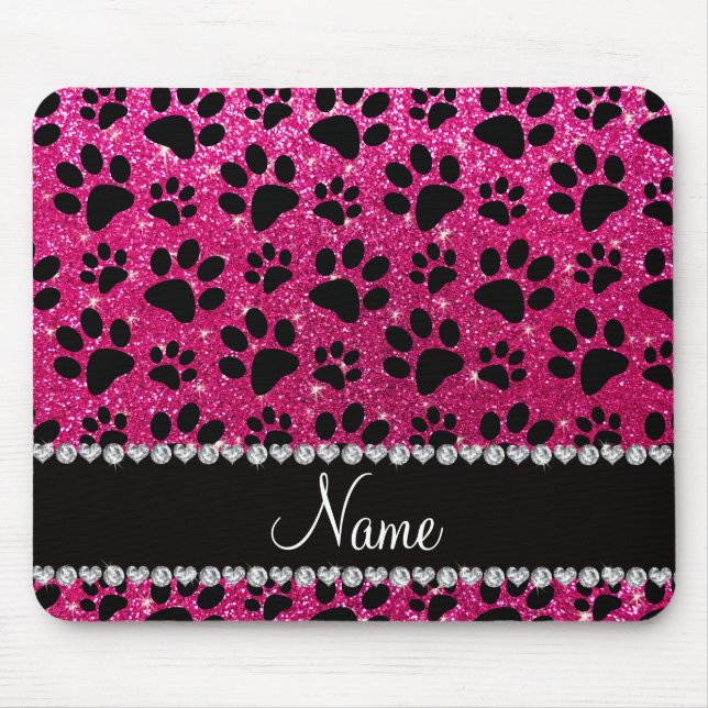 Tapis De Souris Nom personnalisé neon hot rose parties scintillant (Devant)