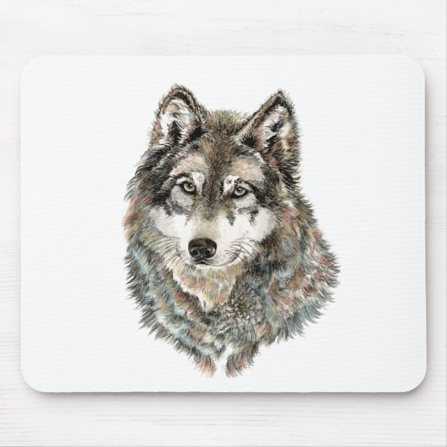 Tapis De Souris Nom personnalisé ou texte Loup aquarelle animal (Devant)