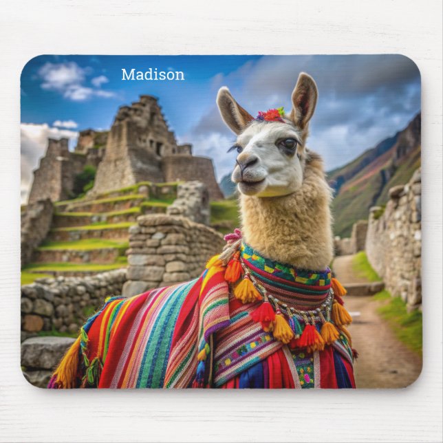 Tapis De Souris Nom personnalisé Pérou Llama (Devant)
