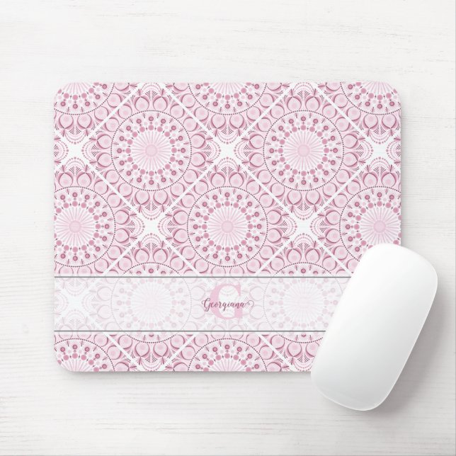 Tapis De Souris Nom personnalisé Pretty Rose Confetti Lace Mandala (Avec souris)