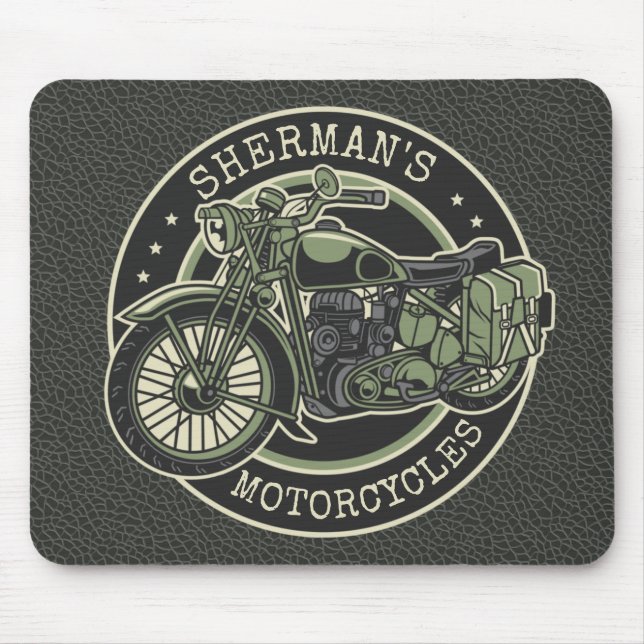 Tapis De Souris NOM personnalisé Retro Military Motorcycle Biker (Devant)