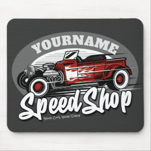 Tapis De Souris Nom personnalisé Rockabilly Roadster Speed Shop Ga