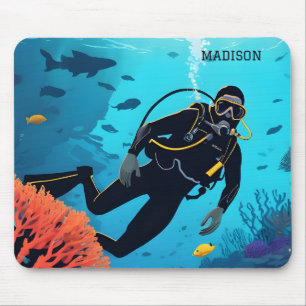 Tapis De Souris Nom personnalisé Scuba Diver