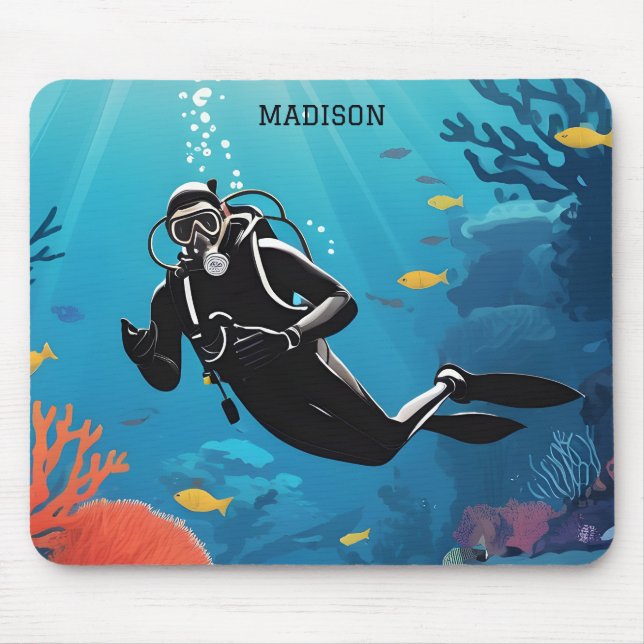 Tapis De Souris Nom personnalisé Scuba Diver (Devant)
