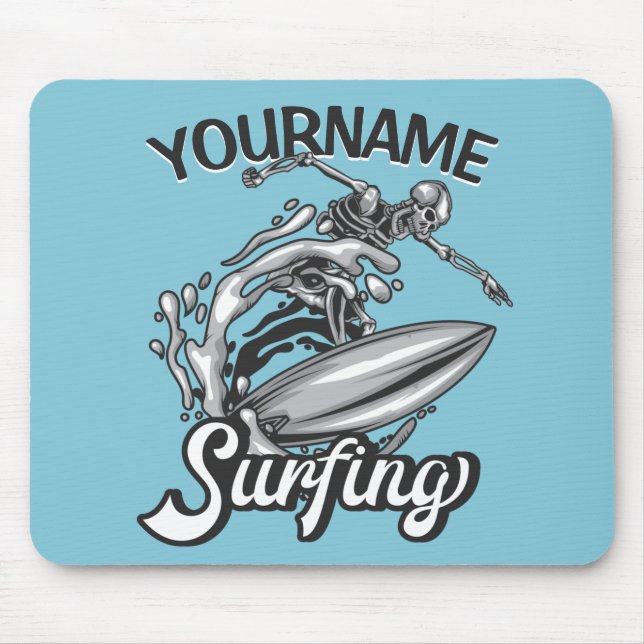 Tapis De Souris NOM personnalisé Surfer Big Wave Skeleton Surfing (Devant)