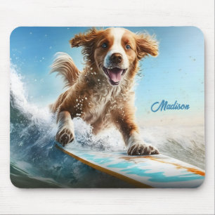 Tapis De Souris Nom personnalisé Surfing Chien