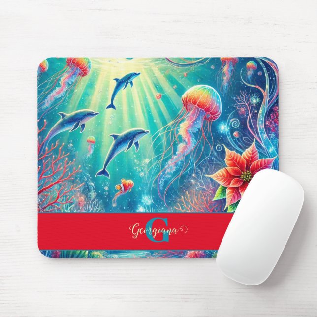 Tapis De Souris Nom Personnalisé Whimssical Floral Coral Reef Poin (Avec souris)