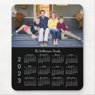 Tapis De Souris Nom photo personnalisé Black 2023 Calendrier