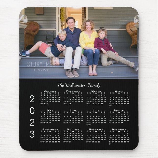 Tapis De Souris Nom photo personnalisé Black 2023 Calendrier (Devant)