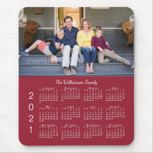 Tapis De Souris Nom photo personnalisé Burgundy Calendrier 2021