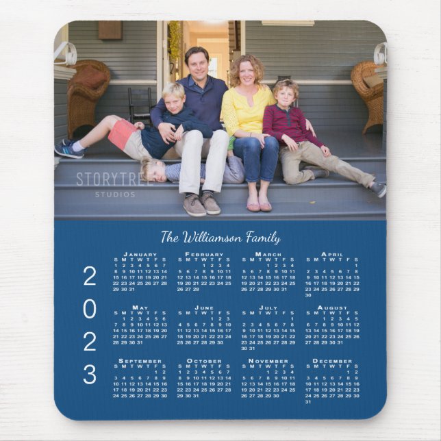 Tapis De Souris Nom photo personnalisé Calendrier Blue 2023 (Devant)