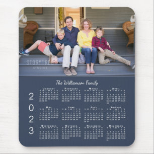 Tapis De Souris Nom photo personnalisé Marine Blue 2023 Calendrier