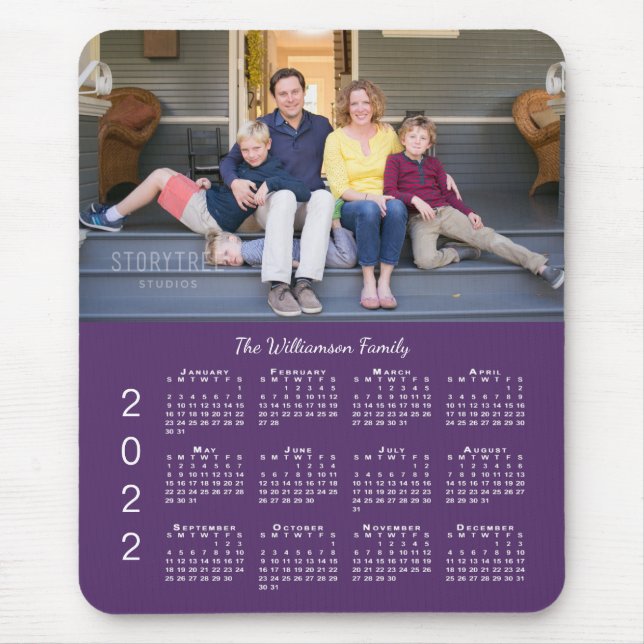 Tapis De Souris Nom photo personnalisé Purple 2022 Calendrier (Devant)