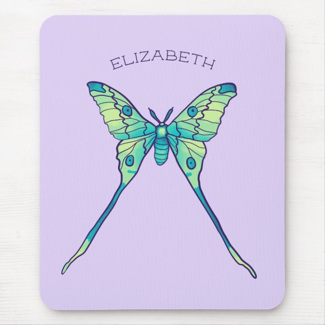 Tapis De Souris Nom vert pourpre de l'insecte papillon Luna Moth (Devant)
