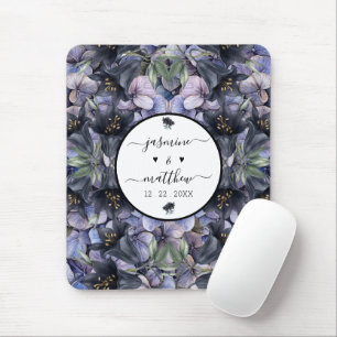 Tapis De Souris Noms de couple classiques floraux noirs lunatiques