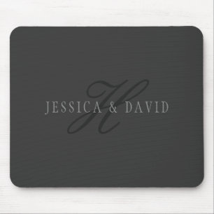 Tapis De Souris Noms de couples & monogramme de nom de famille gri