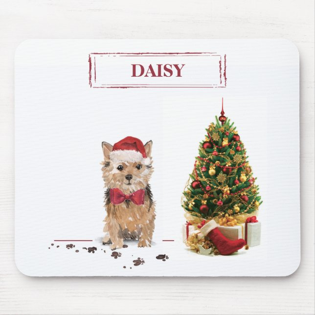 Tapis De Souris Norfolk Terrier Drôle chien de Noël avec arbre (Devant)