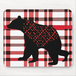 Tapis De Souris Norwood Rustique Ours Noir Silhouette Sur Plaid