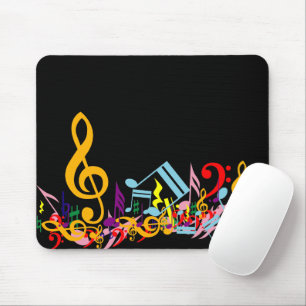 Tapis De Souris Notes de Musique Jumbled colorées sur Black