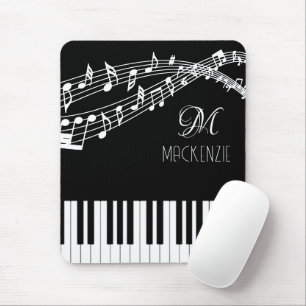 Tapis De Souris Notes de musique Piano Monogramme Nom Couleur pers