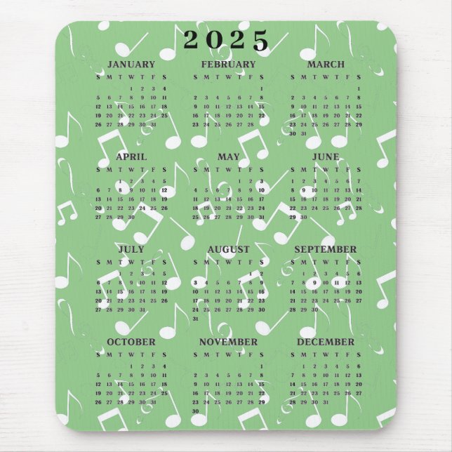 Tapis De Souris Notes musicales blanches 2025 Calendrier Mousepad (Devant)