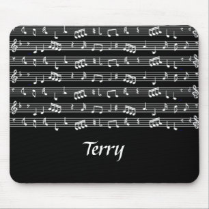 Tapis De Souris Notes musicales blanches en noir
