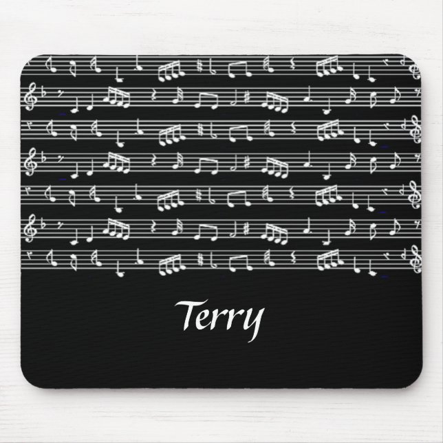 Tapis De Souris Notes musicales blanches en noir (Devant)