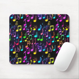 Tapis De Souris Notes musicales de Neon sur Black