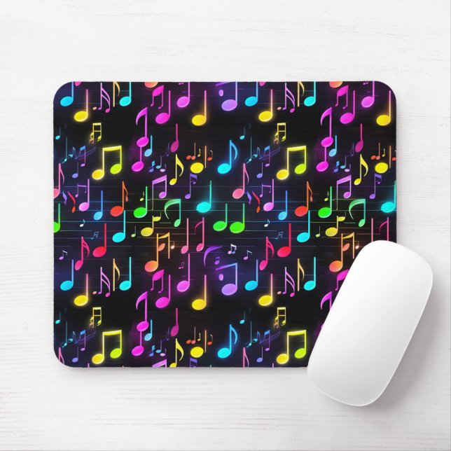 Tapis De Souris Notes musicales de Neon sur Black (Avec souris)