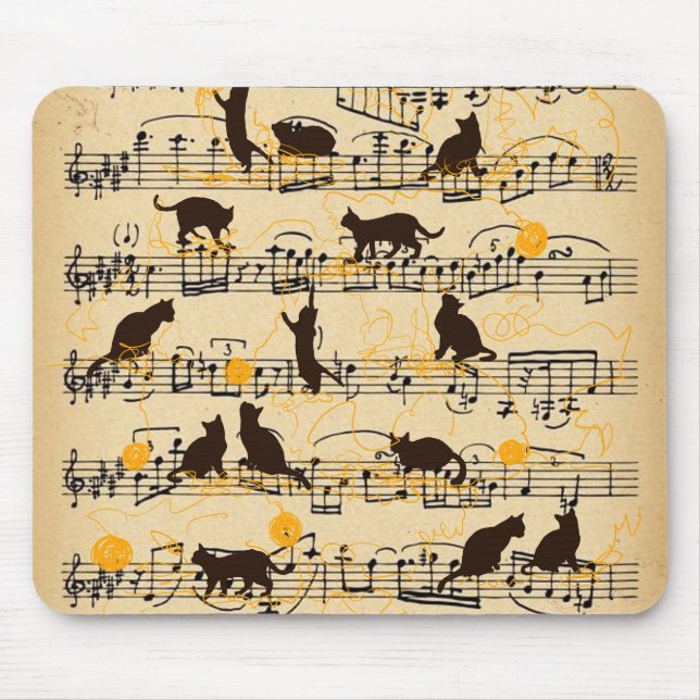 Tapis De Souris Notes musicales et chatons (Devant)