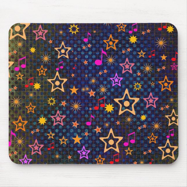 Tapis De Souris Notes musicales et étoiles : Mousepad fait sur (Devant)