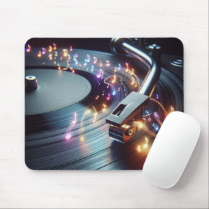 Tapis De Souris Notes musicales Neon Émanant Du Tourne-disque