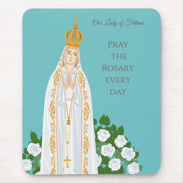Tapis De Souris Notre-Dame de Fatima et roses blanches (Devant)