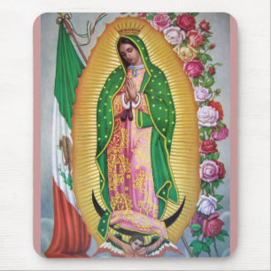 Tapis De Souris Notre Madame de Guadalupe avec le drapeau mexicain
