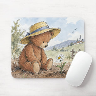 Tapis De Souris Nounours regardant une marguerite en croissance